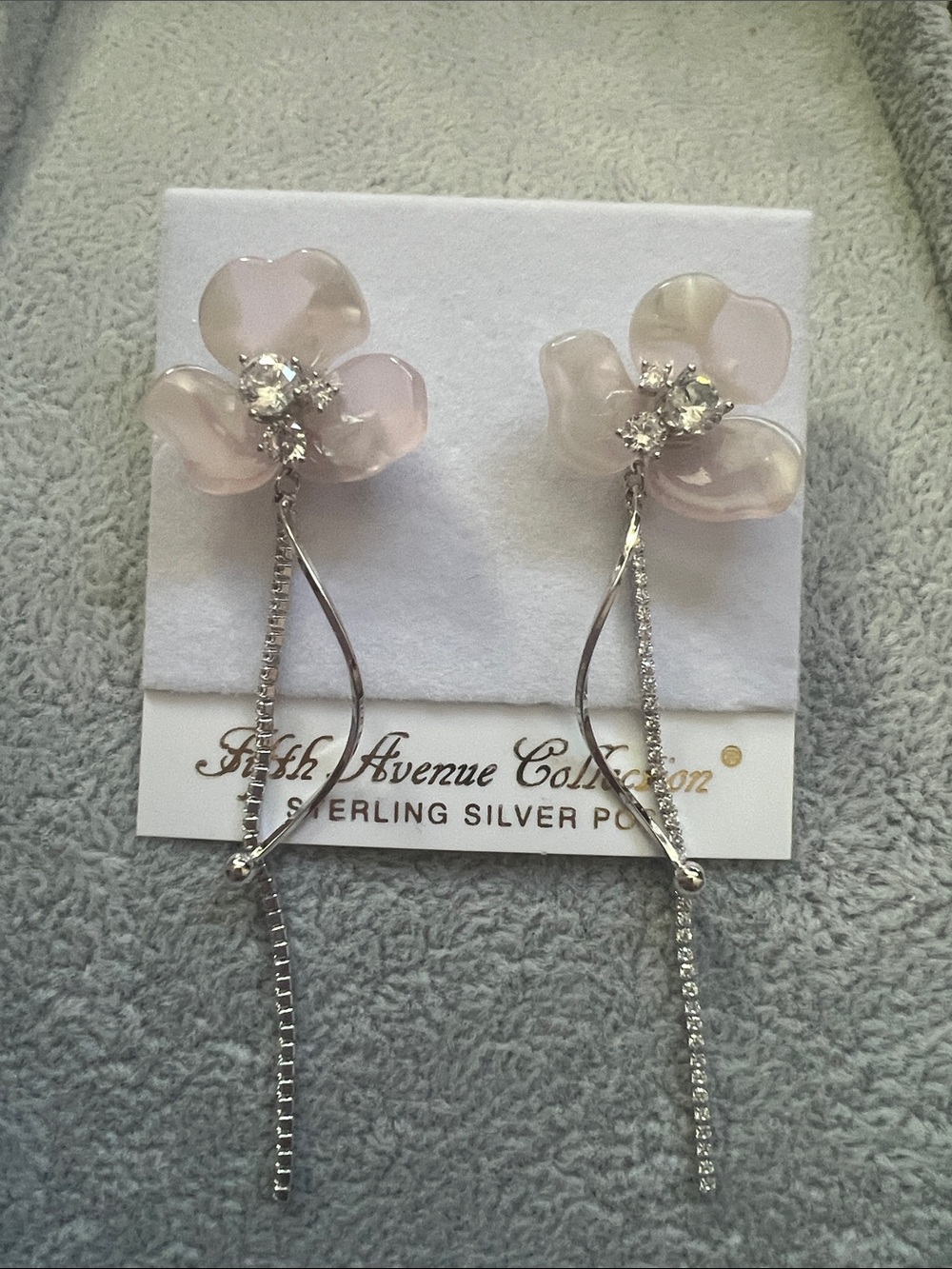 Fifth Avenue Collection Pink Floral Drop Earrings - Sterling Silver Finish